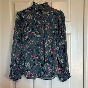 Ann Taylor Floral Blouse - Blue and Pink
